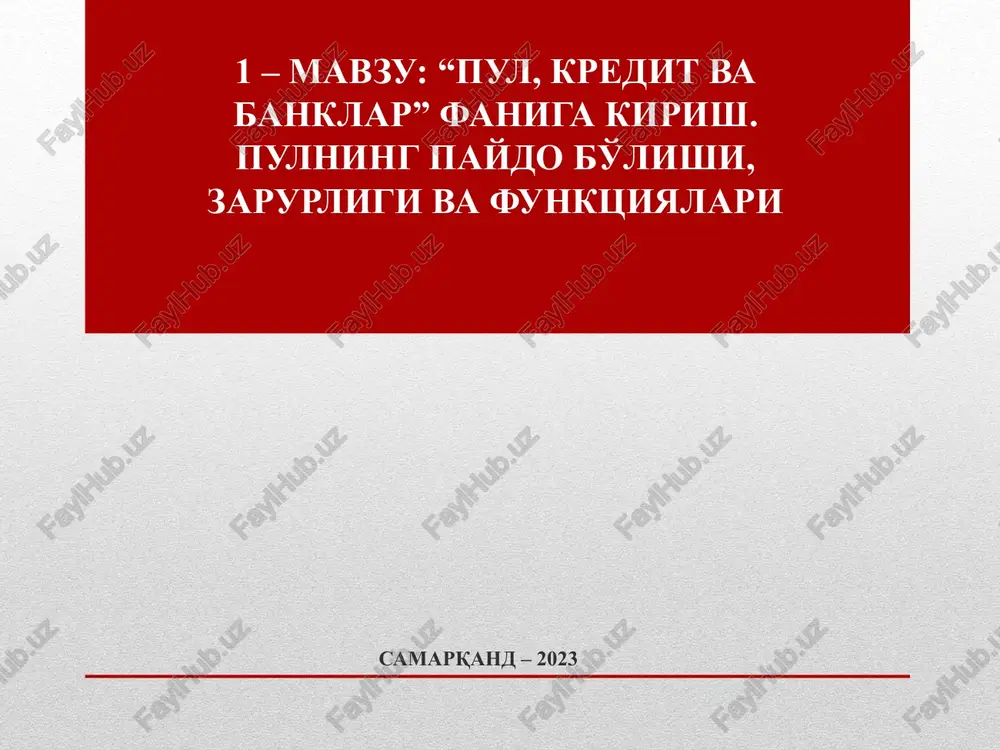 pul, kredit va banklar — PPTX