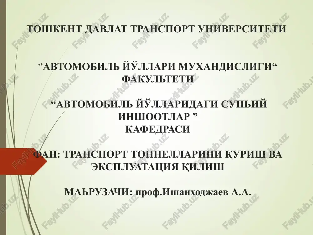 transport tonnellarini qurish va ekspluatatsiya qilish — PPT