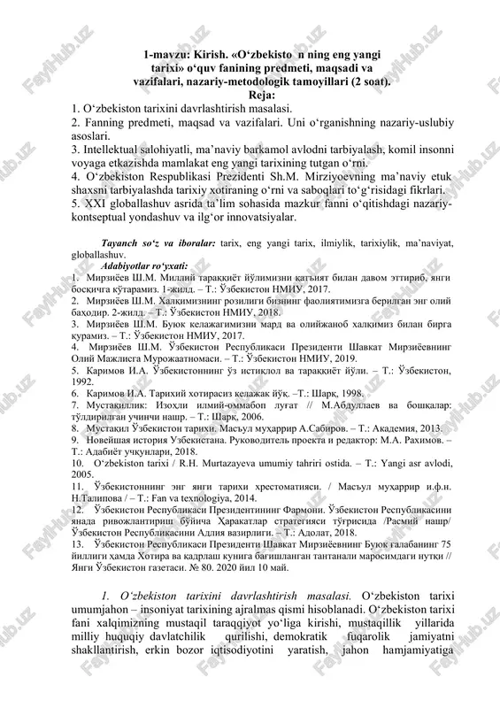 o‘zbekiston ning eng yangi tarixi — DOCX