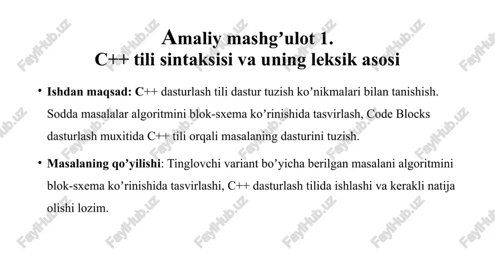c++ dasturlashtilida sturtuzish ko'nikmalari — PPTX
