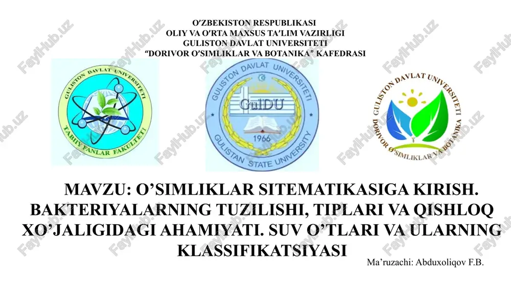 o'simliklar sitematikasiga kirish — PPTX