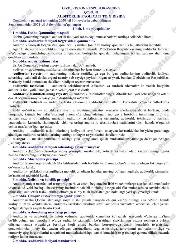 auditorlik faoliyati qonuni — DOCX