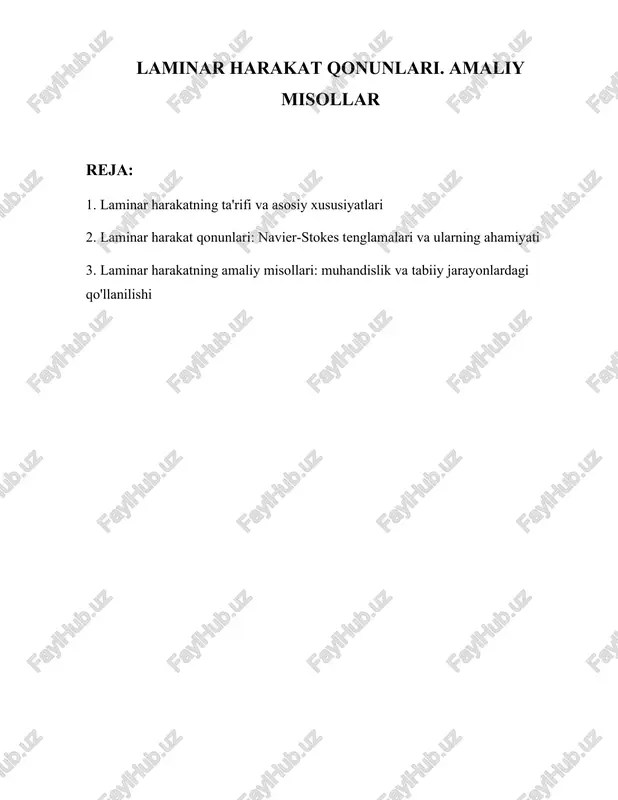 laminar harakat qonunlari, amaliy misollar — DOCX
