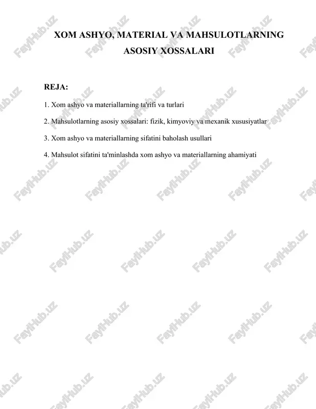xom ashyo va materiallar — DOCX