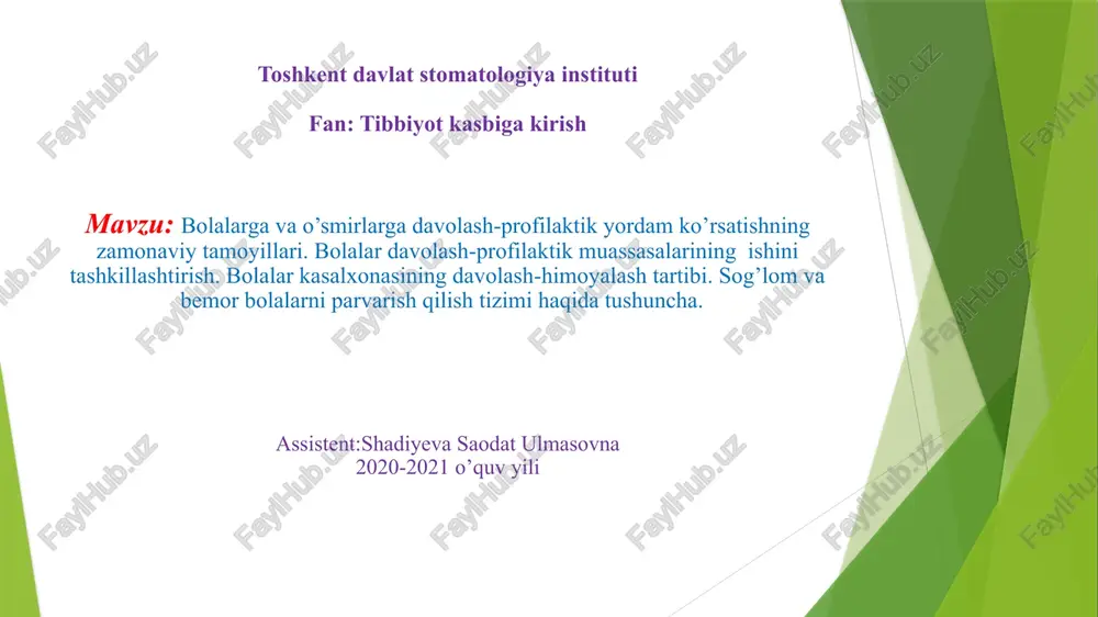 tibbiyot kasbiga kirish — PPTX