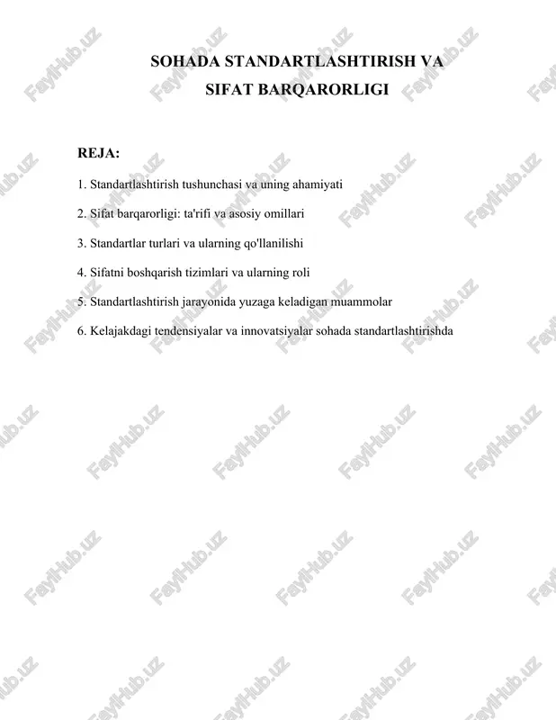 standartlashtirish va sifat barqarorligi — DOCX