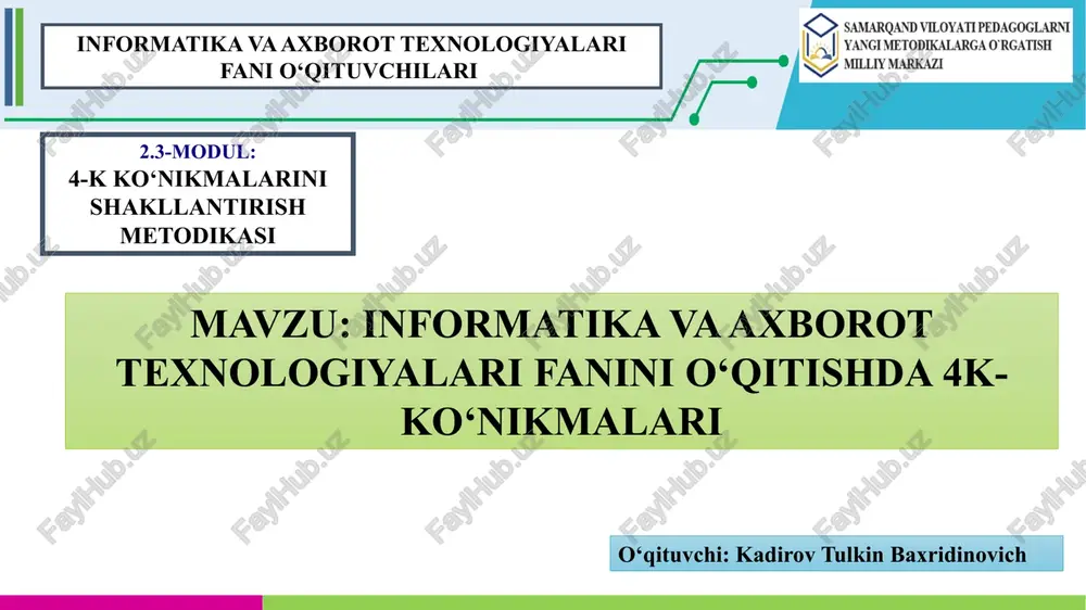 4-k ko‘nikmalarini shakllantirish metodikasi — PPTX