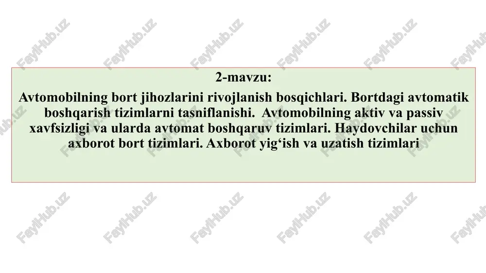 avtomobilning bort jihozlarini rivojlantirish bosqichlari — PPTX
