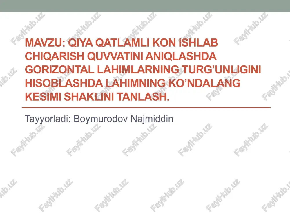 qiya qatlamli kon ishlab chiqarish quvvatini aniqlash — PPTX
