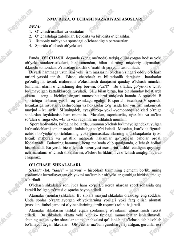 2-ma’ruza. o’lchash nazariyasi asoslari — DOCX