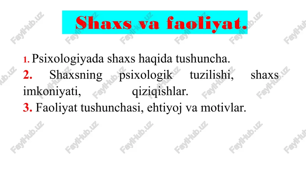 psixologiyada shaxs haqida tushuncha — PPT