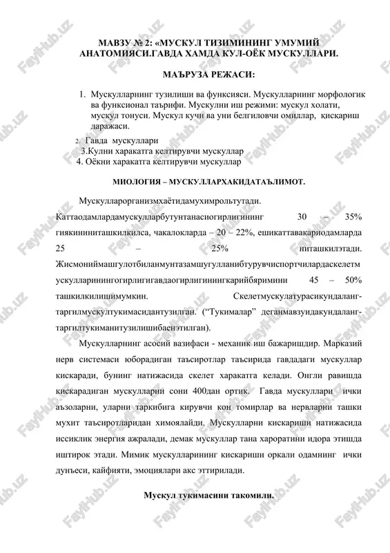 muskullarning umumiy anatomiyasi — DOCX