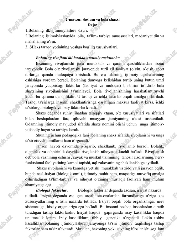 sosium va bola shaxsi — DOCX