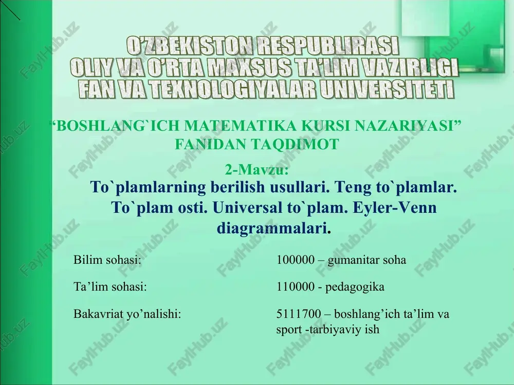 boshlang`ichmatematika kursi nazariyasi — PPT
