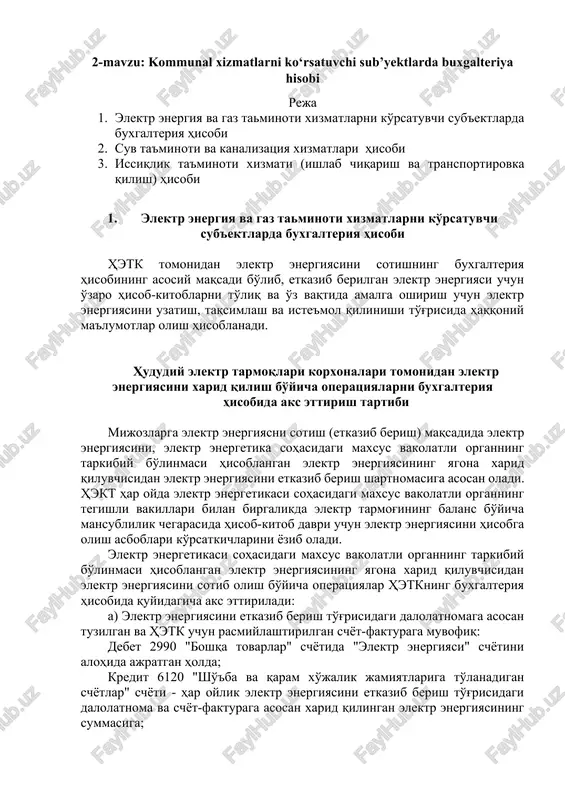 kommunal xizmatlar bo'yicha buxgalteriya hisobi — DOCX