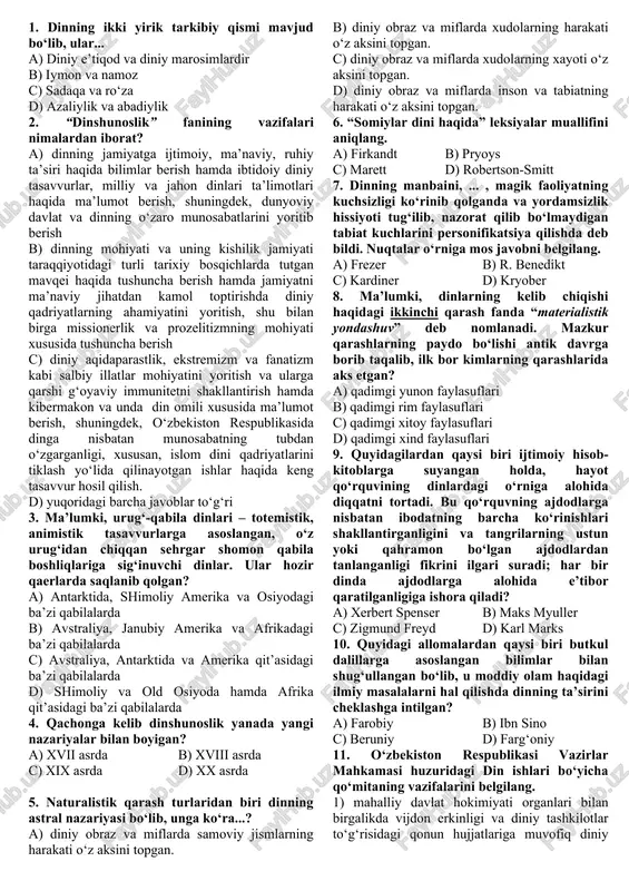 diniy e’tiqod va diniy marosimlar — DOC