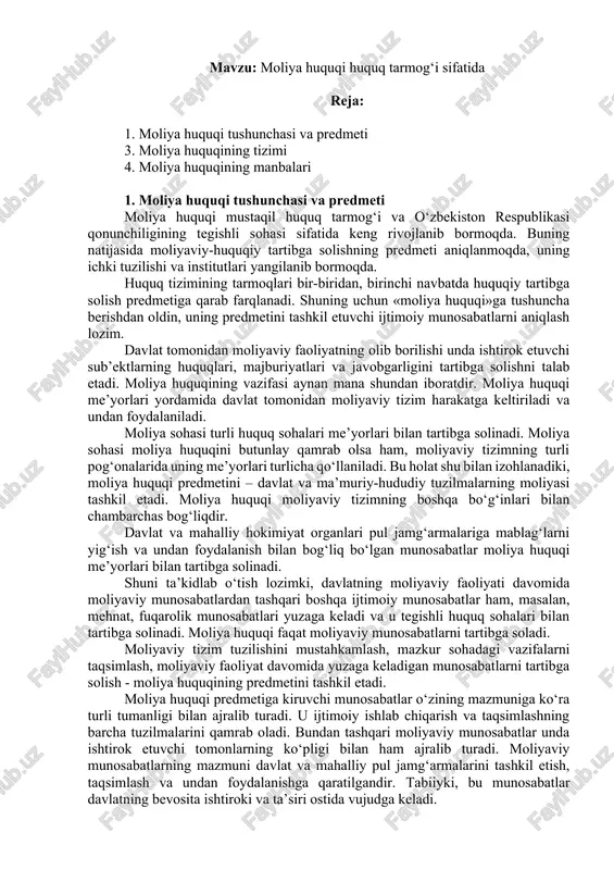 moliya huquqi huquq tarmog‘i sifatida — DOCX