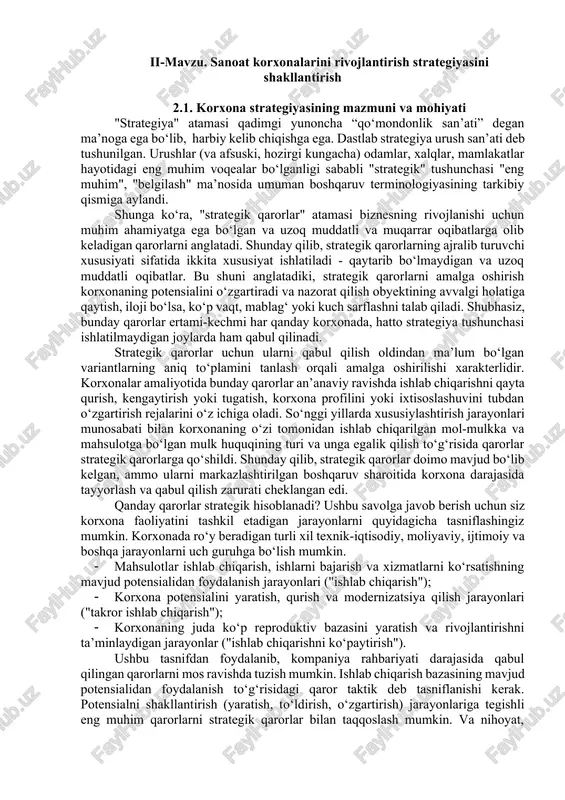 korxona strategiyasining mazmuni va mohiyati — DOCX