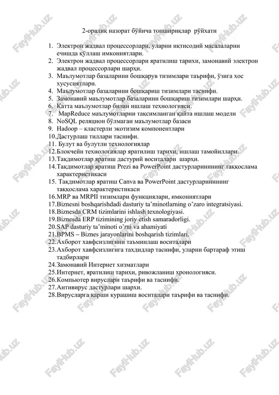 elektron jadval protsessorlari — DOCX
