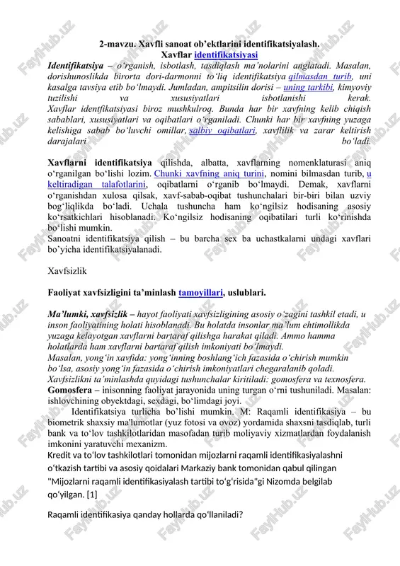 xavfli sanoat ob’ektlarini identifikatsiyalash — DOCX