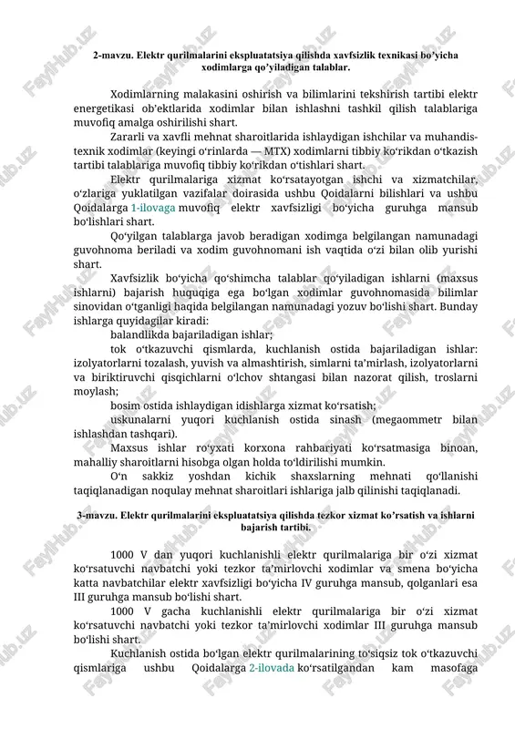 elektr qurilmalarini ekspluatatsiya qilish — DOCX