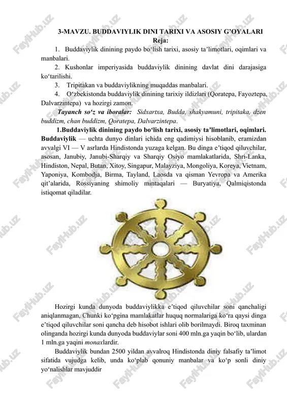 buddaviylik dinining tarixi va asosiy g'oyalari — DOCX