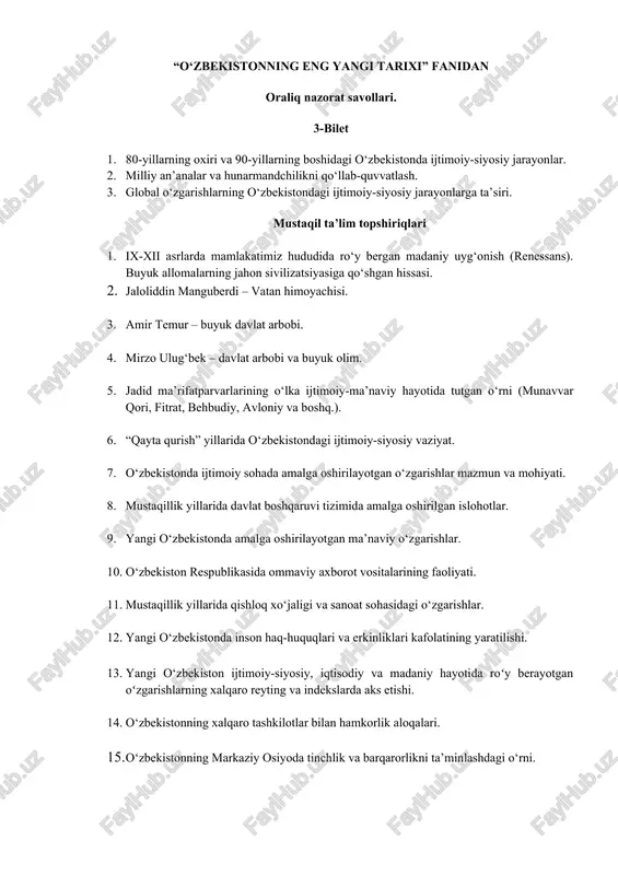 o‘zbekistonning eng yangi tarixi — DOCX