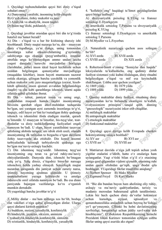 din va diniy eʼtiquvlar — DOC