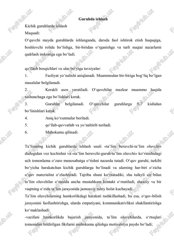 ta'limning kichik guruhlarda ishlash usuli — PDF