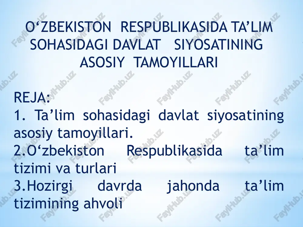 ta'lim sohasidagi davlat siyosati — PPTX