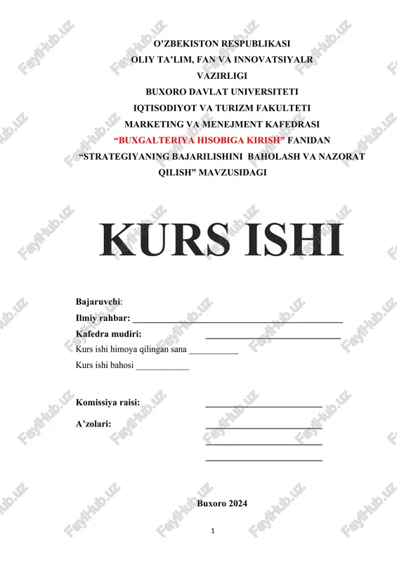 "strategiyaning bajarilishini baholash va nazorat qilish" — DOCX