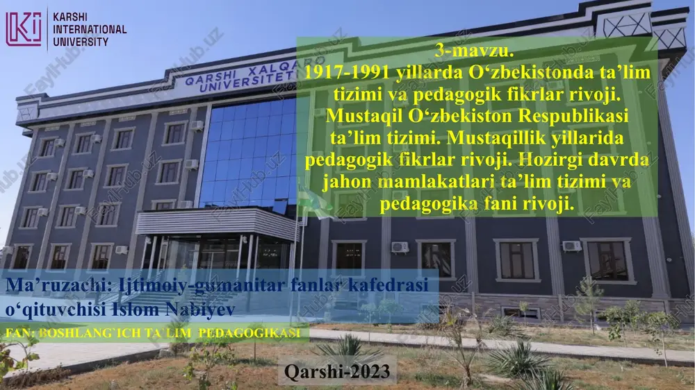1917-1991 yillarda o‘zbekistonda ta’lim tizimi va pedagogik fikrlar rivoji — PPTX
