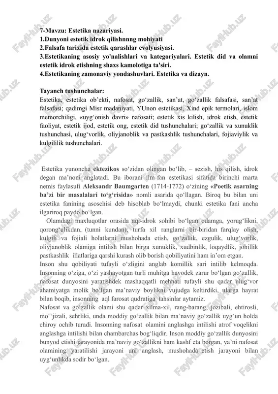 estetika nazariyasi — DOCX
