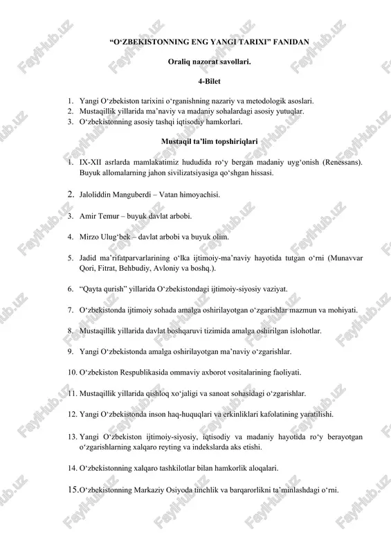 o‘zbekistonning eng yangi tarixi — DOCX