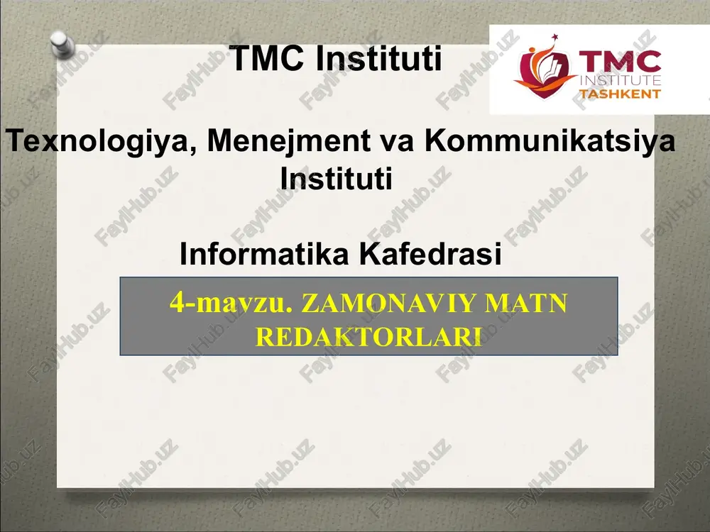 zamonaviy matn redaktorlari — PPT