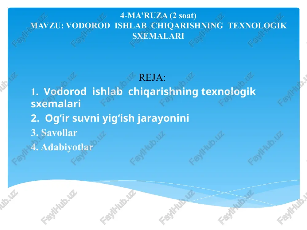 vodorod ishlab chiqarishning texnologik sxemalari — PPT