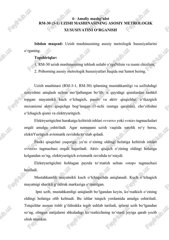 uzish mashinasining asosiy metrologik xususiyatlari — DOCX