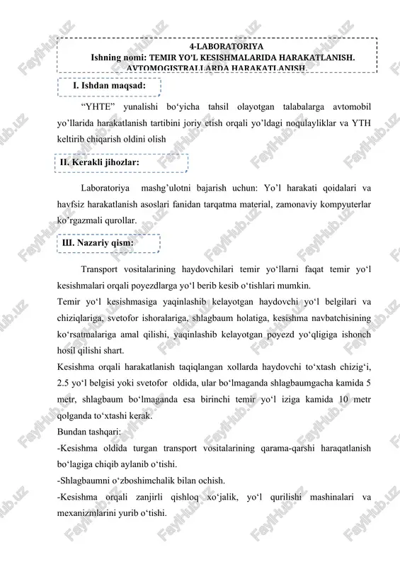 temir yo’l kesishmalarida harakatlanish. avtomogistrallarda harakatlanish — DOCX