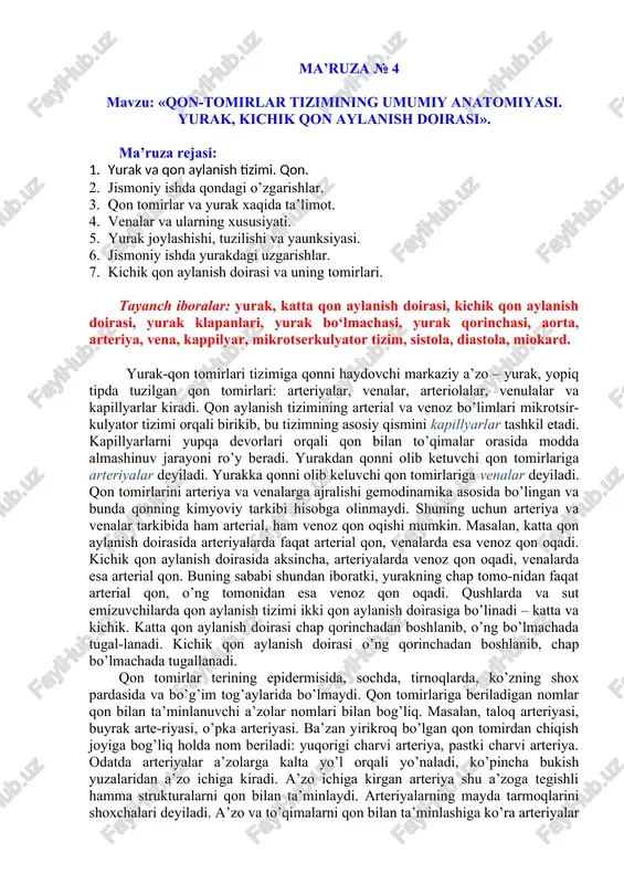 yurak-qon tomirlari tizimi — DOCX