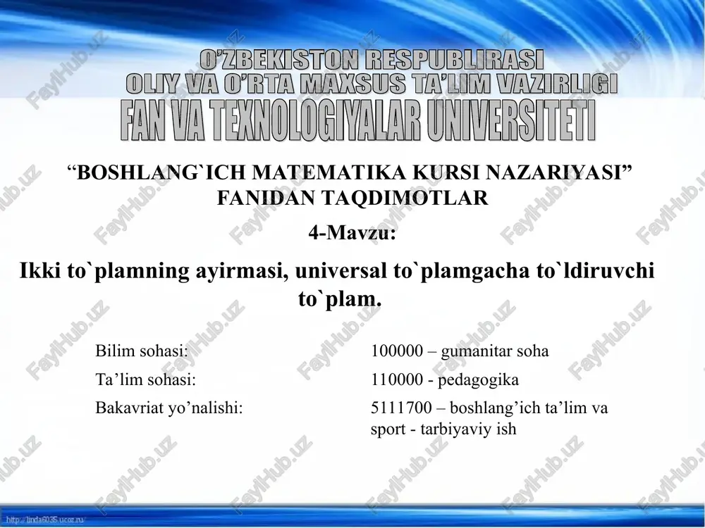 boshlang`ich matematika kursi nazariyasi — PPT
