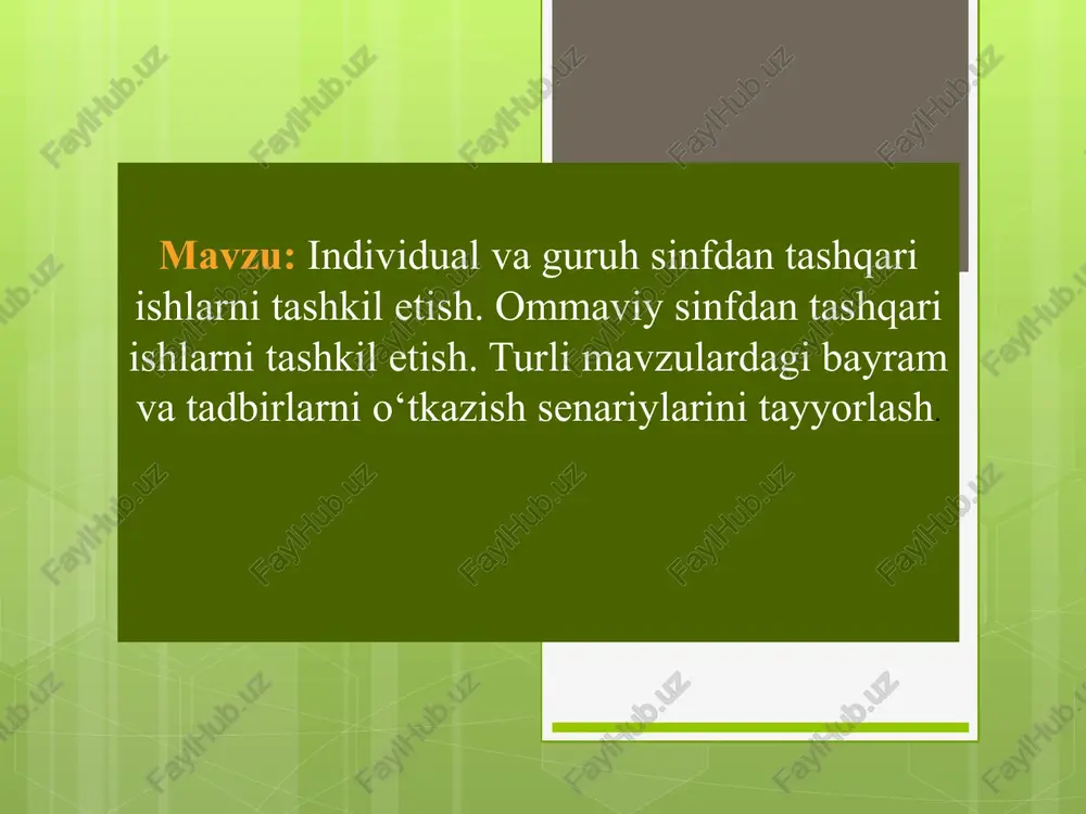 individual va guruh sinfdan tashqarilarni tashkillashtirish — PPTX