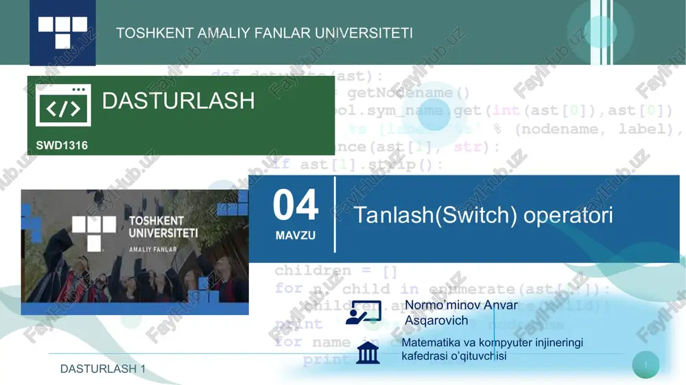 tanlash(switch) operatori — PPT