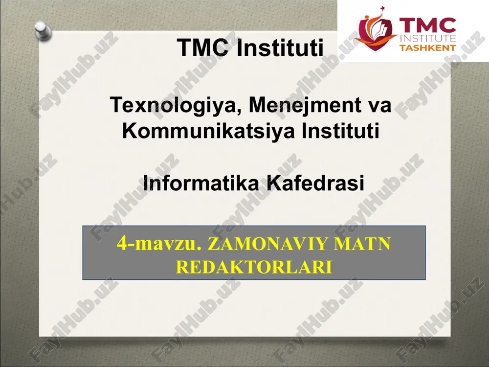zamonaviy matn redaktorlari — PPT