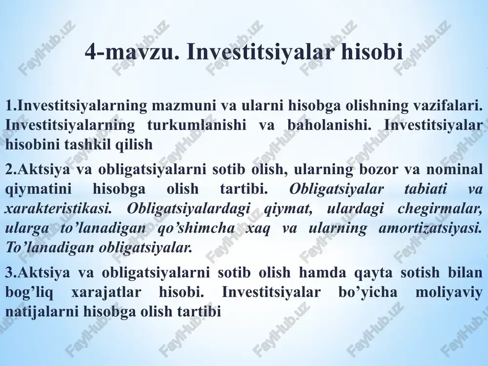 investitsiyalar hisobi — PPTX
