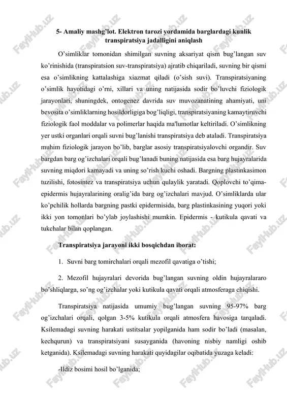 transpiratsiya jarayoni o'rganish — DOCX