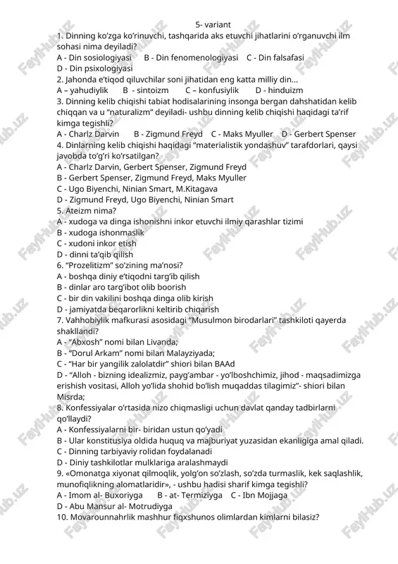 dinning va dinchilik — DOCX