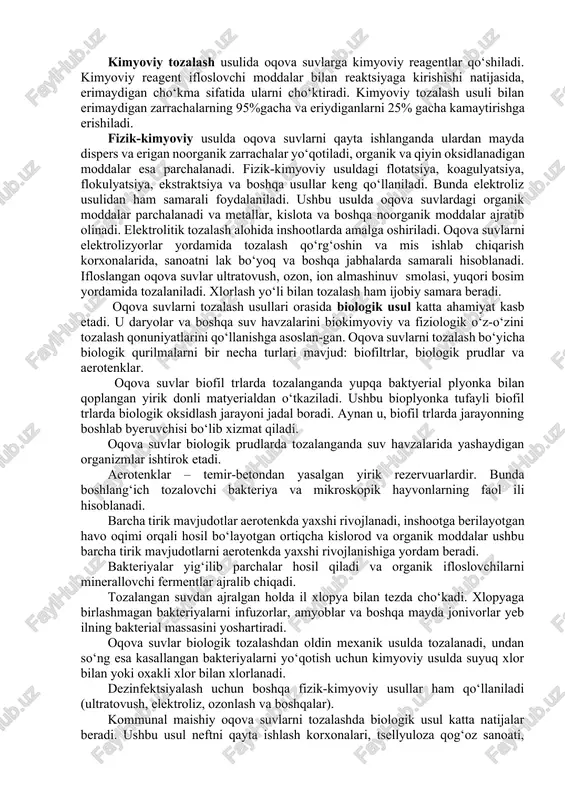 oqova suvlar tozalash usullari — DOCX