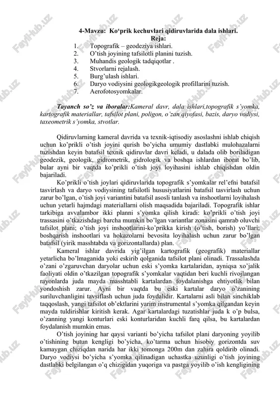 ko‘prik kechuvlari qidiruvlari dala ishlari — DOCX