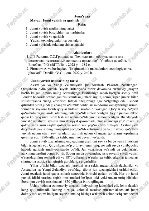 junni yuvish va quritish — DOCX