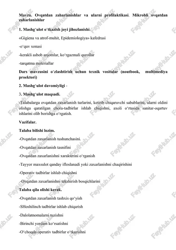 ovqatdan zaharlanishlar va ularni profilaktikasi — DOCX